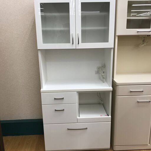 ★ジモティ割あり★  食器棚 白 H180×W80×D40 クリーニング済み KJ2863