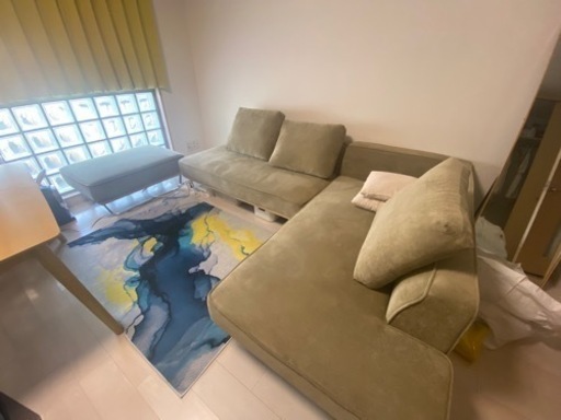 【値下げ※傷あり】L字ソファー×コーデュロイ×クッション付き