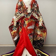 花嫁打掛　正絹　十二単仕立て　定価30万　鶴　桜　豪華刺繍