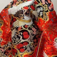 花嫁打掛 正絹 十二単仕立て 定価30万 鶴 桜 豪華刺繍