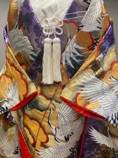 花嫁打掛　正絹　紫・金　鶴刺繍