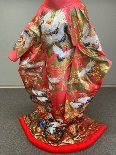 花嫁打掛　正絹　金箔　グラデーションピンク　鶴