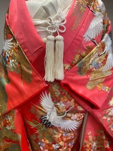 花嫁打掛　正絹　金箔　グラデーションピンク　鶴