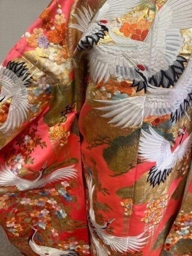 花嫁打掛　正絹　金箔　グラデーションピンク　鶴