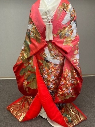 花嫁打掛　正絹　金箔　グラデーションピンク　鶴