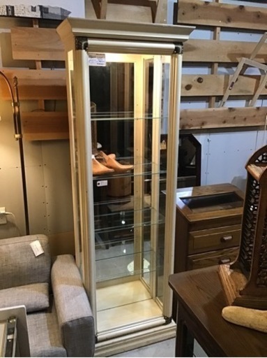 ガラスキュリオキャビネット USA ミラー