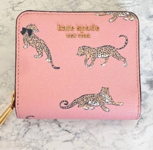 【美品】ケイトスペードニューヨーク 折り財布 ピンク レオパード
