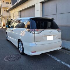 エスティマ　2.4アエラスＳパッケージ　4ＷＤ　H19　車検6/9　走行85000ｋ　両側パワースライド　純正ＨＤＤナビ＆フルセグＴＶ　フリップダウンモニター　カラーバックカメラ　ＥＴＣ　純正エアロ＆17ＡＷスタッドレスタイヤ　　クリアテール　8人乗の画像
