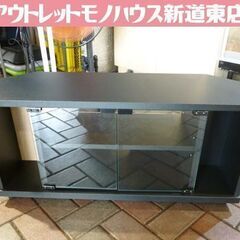 テレビ台 幅80cm ガラス扉付き 黒 キャスター付き テレビボ...