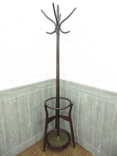 ss5528　秋田木工　ポールハンガー　ダークブラウン　高さ183cm　木製　コート掛け　傘立て　コートハンガー　コートツリー　こげ茶　玄関収納　帽子　かばん　バッグ　洋服　掛け　アンティーク