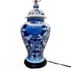 23T423_ジ7 美品 ブルー＆ホワイト シノワズリ テーブルランプ 間接照明 陶器 卓上 インテリア 大型 ナイトランプの画像