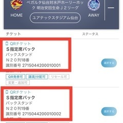 【9/16】ベガルタ仙台対水戸戦チケットS指定席バックペア