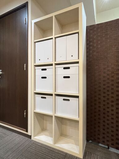 ハイタイプシェルフ 木製棚 ホワイトウッド 無印良品の収納ケース付き