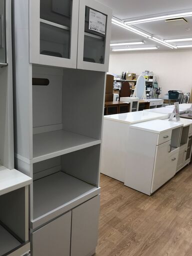 ★ジモティ割あり★  レンジ台 白 H178×W59×D45 クリーニング済み KJ2904