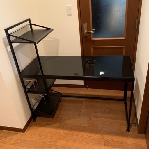 【棚付きデスク】 着脱可能ガラス天板 W120×D50×H122㎝
