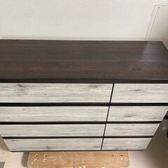 【地域限定　配達無料】　レール式  ローチェスト 4段  幅120×奥41×高92cm ダメージ柄 リビングボード　＃37178