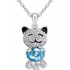 新品・送料無料！青クリスタル・キラキラクリスタル子猫のペンダント...