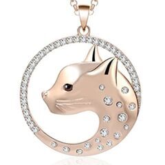 新品・送料無料！ローズゴールド色・丸型キラキラ猫ペンダント・ねこ...