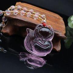 新品・送料無料！ピンククリアお稲荷様キツネペンダントネックレス　...
