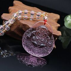 新品・送料無料！【鎮座布袋尊】布袋様七福神　ピンクペンダントネッ...