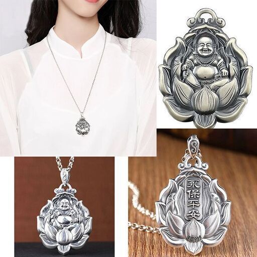 新品・送料無料！布袋様七福神・銀色シルバーペンダントほてい金
