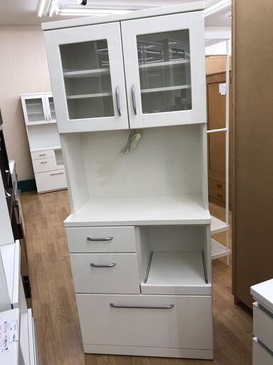 ★ジモティ割あり★  食器棚　 白 H90×W80×D32 クリーニング済み KJ2931