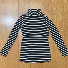 マタニティ タートルネック 黒ボーダー