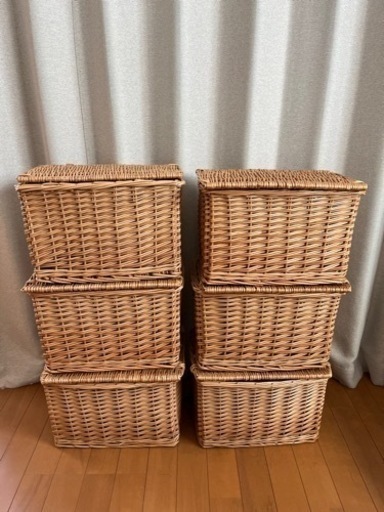 蓋付きカゴ　ラタンバスケット　6個セット