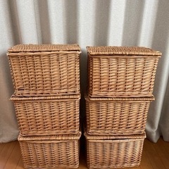 蓋付きカゴ　ラタンバスケット　6個セット