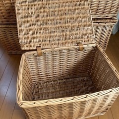 蓋付きカゴ　ラタンバスケット　大　5個セットの画像