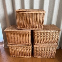 蓋付きカゴ　ラタンバスケット　大　5個セット