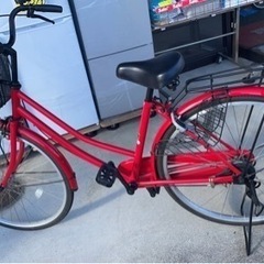 ★中古自転車！ママチャリ　カゴ付き　赤　26インチ　防犯登録okの画像