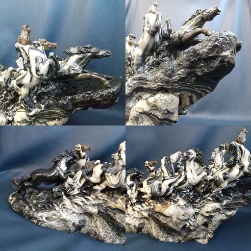 縁起物/九頭馬/オブジェ/玉石彫刻風/うまく(馬九)行く/9頭馬