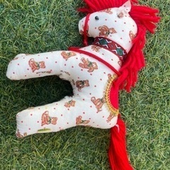 クリスマス　お着物　飾り　オブジェ　人形　馬と熊の画像