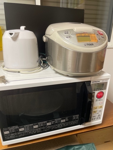 電子レンジ、ケトル、炊飯器セット