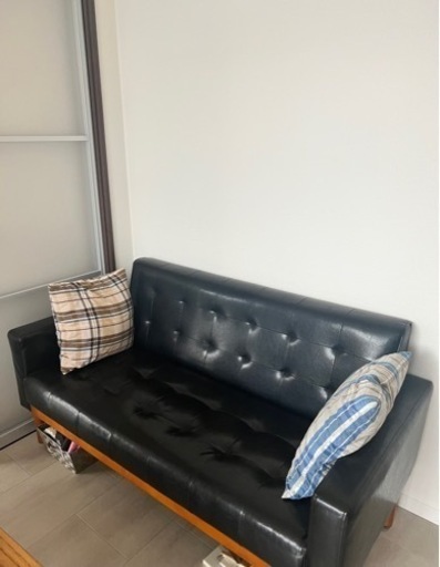 2.5人掛けソファ　ヴィンテージ ブラック レザー 合成皮革 おしゃれ