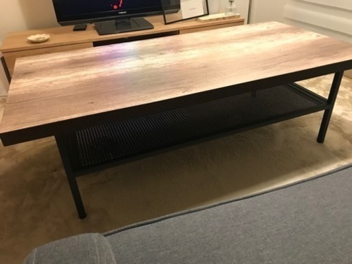 美品／木目ローテーブル　アイアン