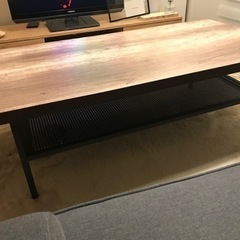 美品／木目ローテーブル　アイアン