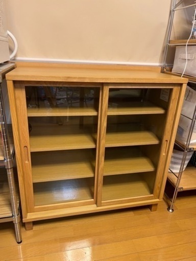 無印良品　キャビネット・ガラス扉(引戸) オーク材