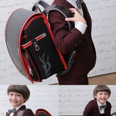 【新品】大人気 男の子ランドセル 高級合皮 6年保証 全国送料無料 スクールバック 小学生通学カバン ファイアモデル ブラック+レッド②の画像