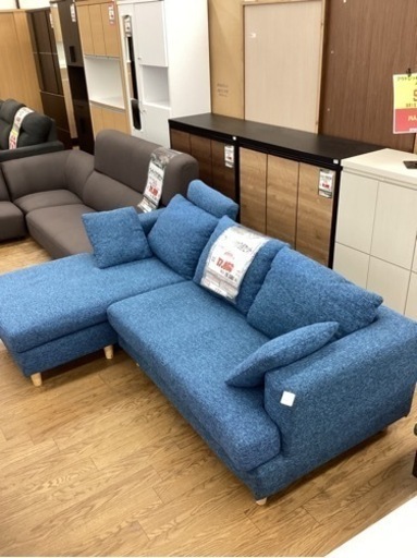 KI-62【新入荷　リサイクル品】カウチソファ3点セット　ブルー