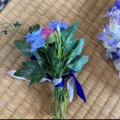 花冠　ヘッドドレス　ブートニア　セット　結婚式　フォト　青　パープル　ブルーの画像