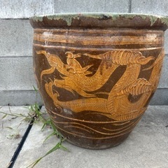 金魚鉢 メダカ鉢 龍四石 骨董品 100年前の壺 詳細不明