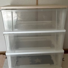 木製天板 ワイドチェスト 3段 収納チェストの画像