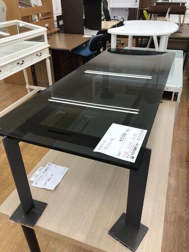 ★ジモティ割あり★  ガラステーブル 黒 H36×W117×D47 クリーニング済み KJ2992