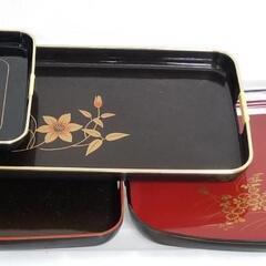 【取引終了しました】★ お盆 ★ ５点 セット ★ 黒　朱色 ★...