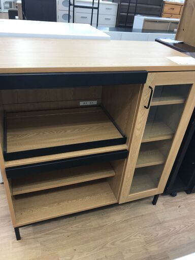 ★ジモティ割あり★  レンジ台 黒×ナチュラル H97×W90×D44 クリーニング済み KJ3010