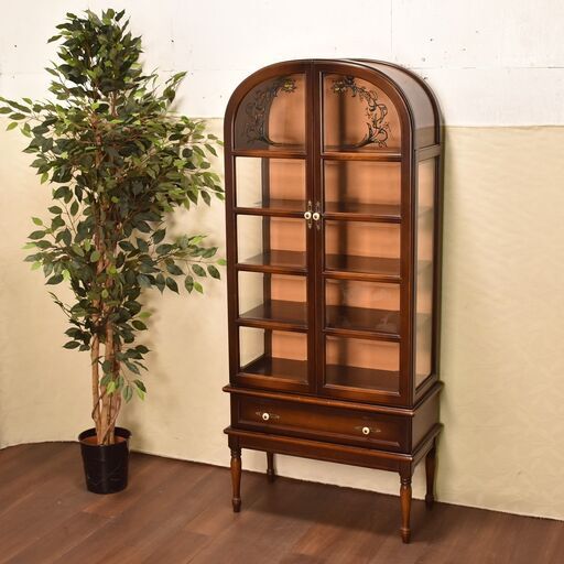 【ヤ取終了10/2】≪yt852ジ≫ 飛騨産業 アーチ型キュリオケース キャビネット/カップボード/ガラスケース/ビンテージキツツキ 現状品 50810-10