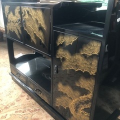 極上品 輪島塗 作家物 在銘有 白峯作 本金 飾棚 黒漆 116×38×123cmおおよその画像
