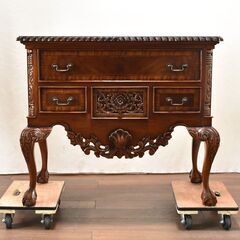 英国アンティーク ローボーイ 猫脚 彫刻 コンソールテーブル チェスト